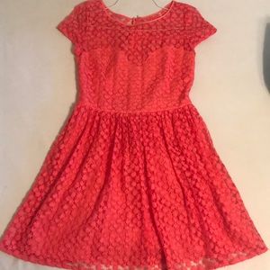 Sheer overlay floral coral Anthropologie dress